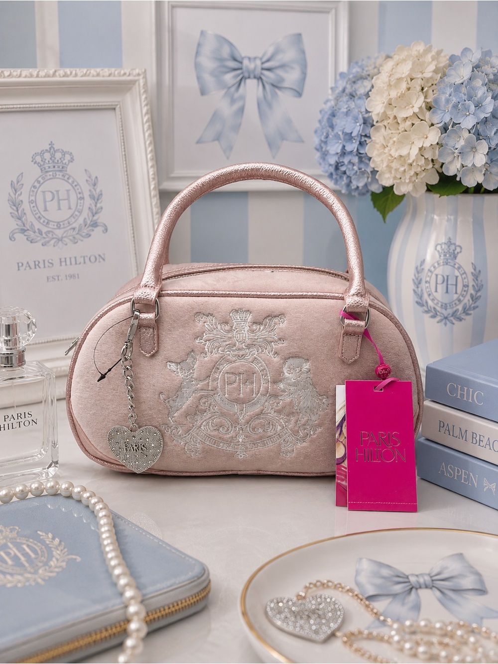 Paris Hilton crest bowler bag purse